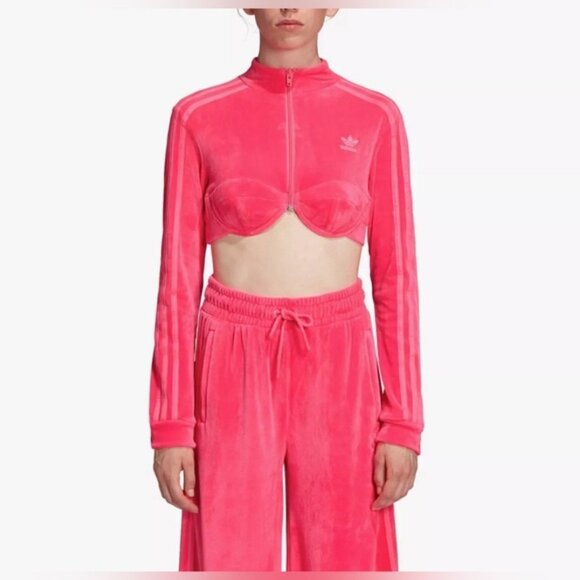NWT Adidas x Jeremy Scott Velour Bra Zip Front Track Jacket Top Solar Sz M - Picture 1 of 16